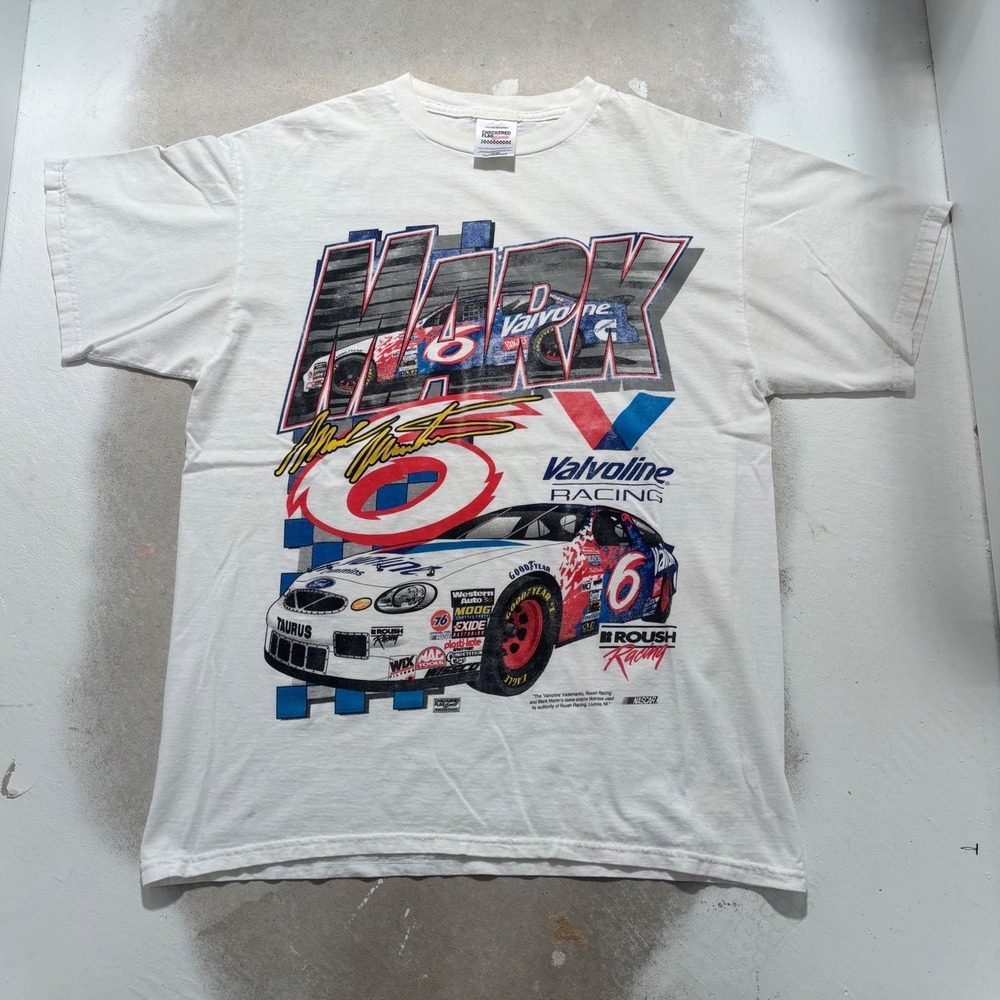 Vintage Mark Martin NASCAR Valvoline Racing T-Shirt Mens Large White Roush